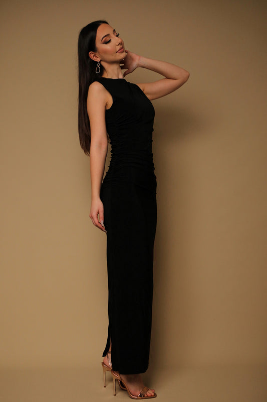 SWEET - Long black draped evening dress